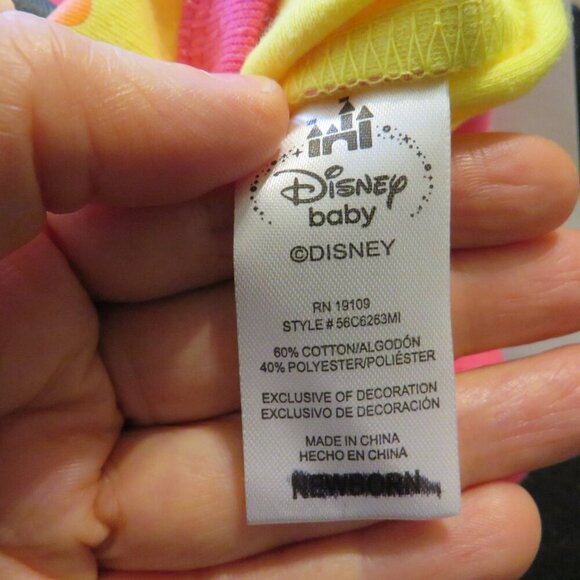 Baby Disney Minnie Mouse Bodysuit 3-6Mo glittered pink & yellow floral - Picture 4 of 8